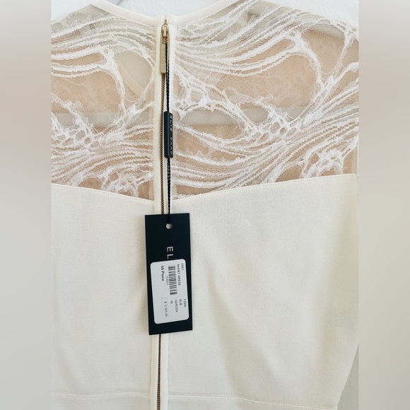 Elie Saab Off white/ Ivory floral lace long sleeve bodycon mini dress 38 NWT - Picture 10 of 11